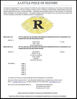"R" Club Selling Bricks to Be Placed at the Summer Street Entrance to Rhea Stadium